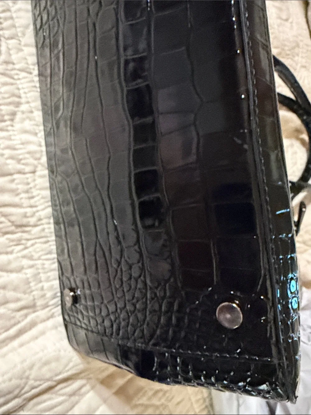 Gianni Bini Black Croc-Embossed Patent Satchel with Detachable Strap